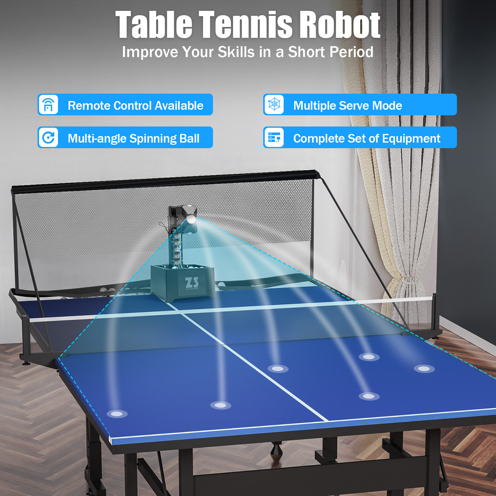 Table Tennis Gun - Table Tennis Robot with Net&100 Ball