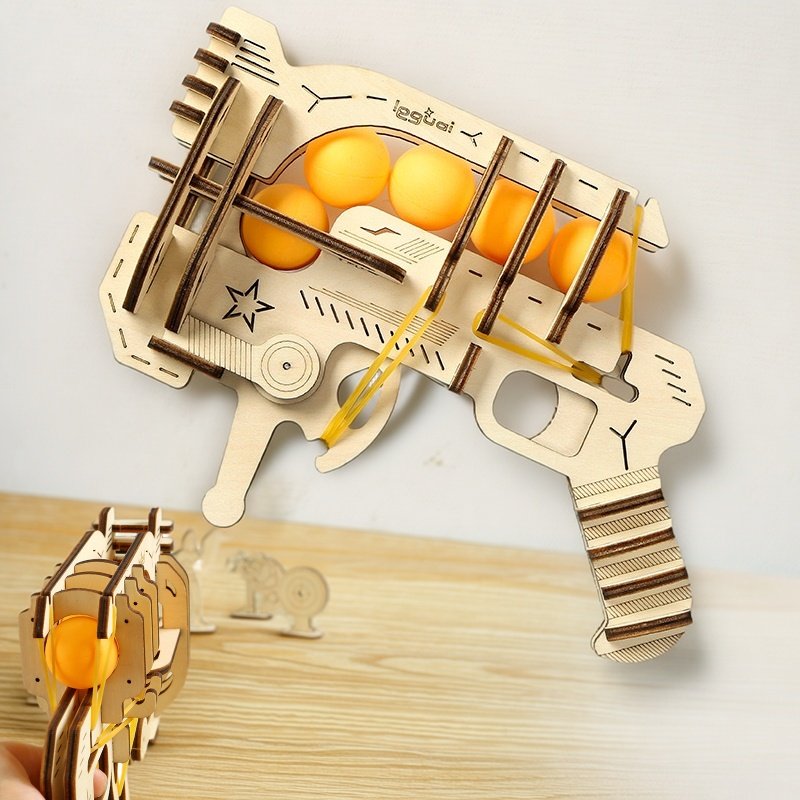 Table Tennis Gun - Wooden DIY Assembled Rubber Band Gun