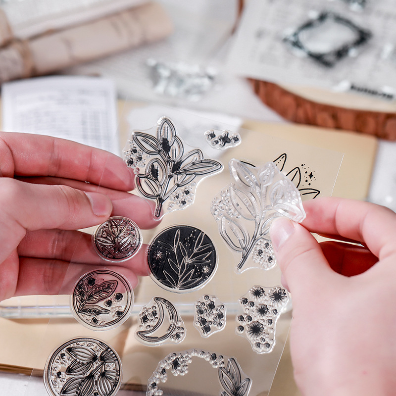 Butterfly Rubber Sheet - Moon Flowers Leaves Butterfly Stamp Rubber