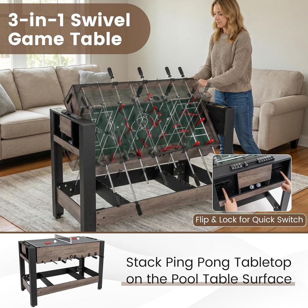 3-in-1 Swivel Game Table, 49'' - Table Tennis Or Tennis Table ulasan dan harga